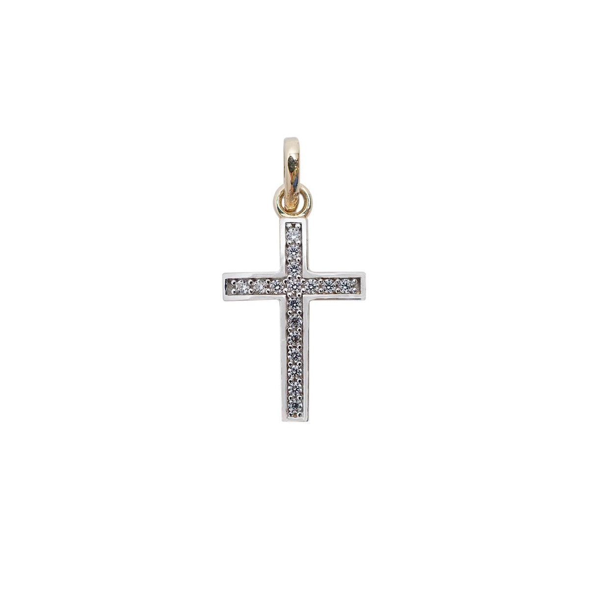 10K White Gold Zirconia Curved Cross Pendant