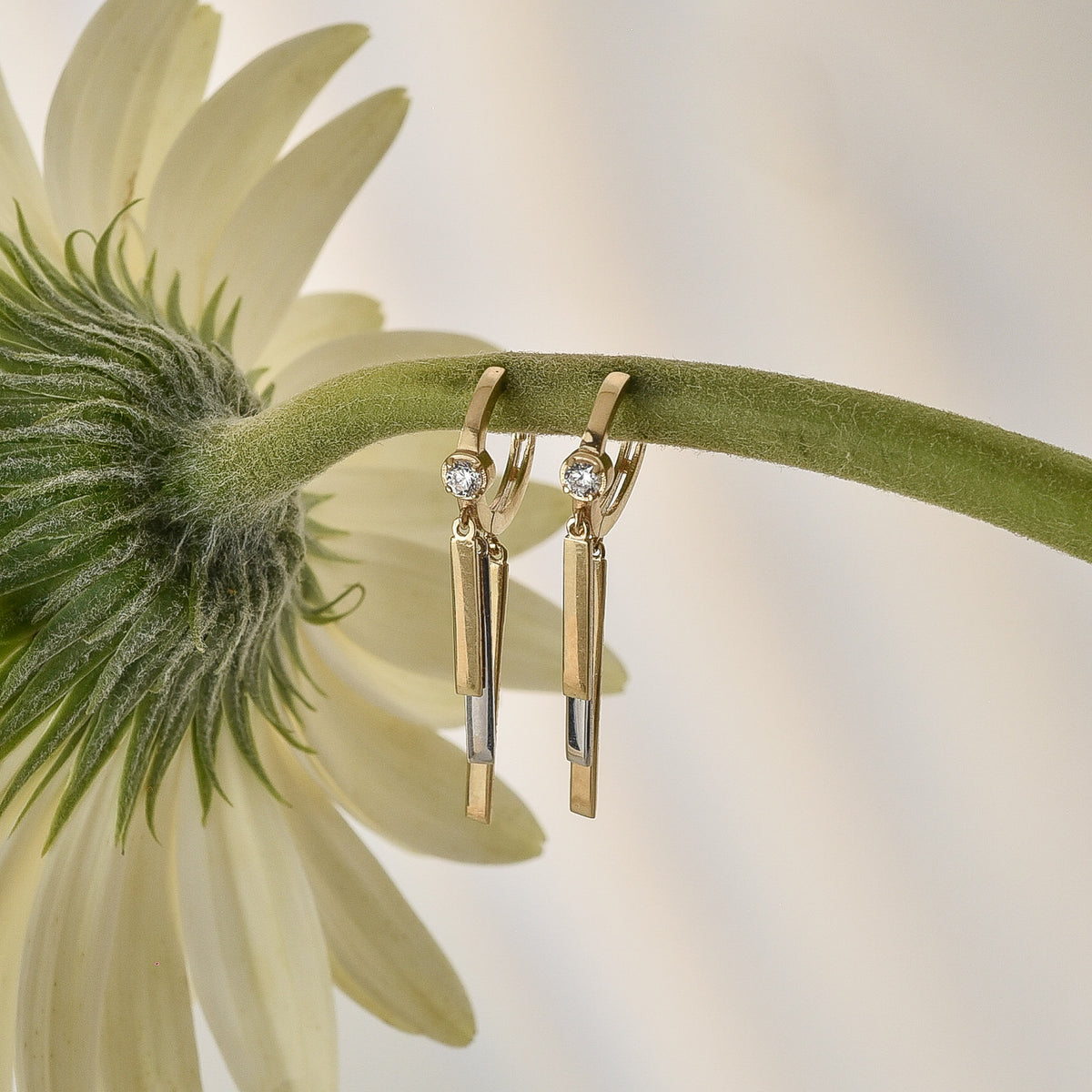 10K Gold Huggie Earrings with Dangle Charms