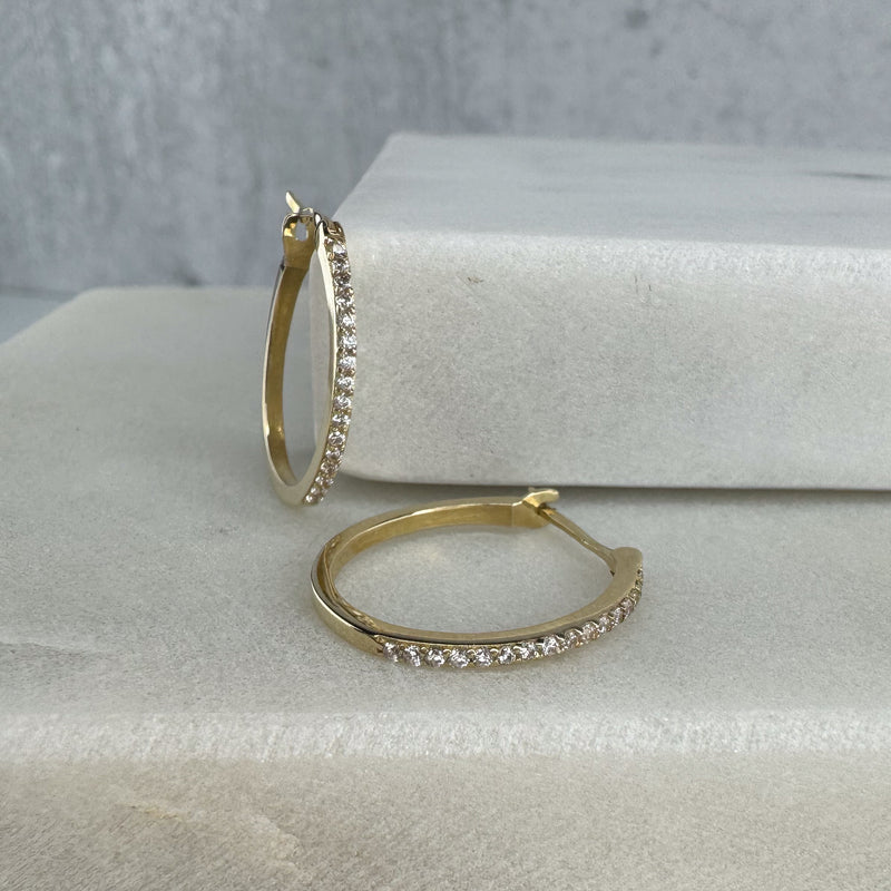 White Zirconia Hoop Earrings in 10K Gold