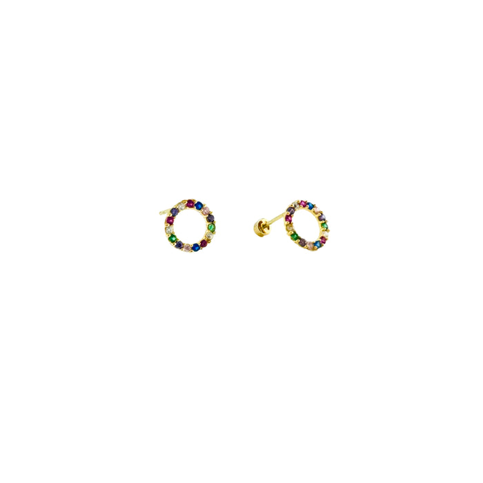 Colored Gemstones Circle Stud Earrings in 10K Gold