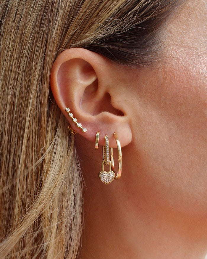 Zirconia Pave Heart Pendant Paper Clip Earrings in 10k Gold