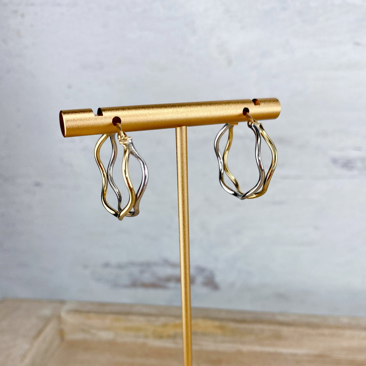 Infinity Double Hoop Earrings in White and Yellow 10k Gold