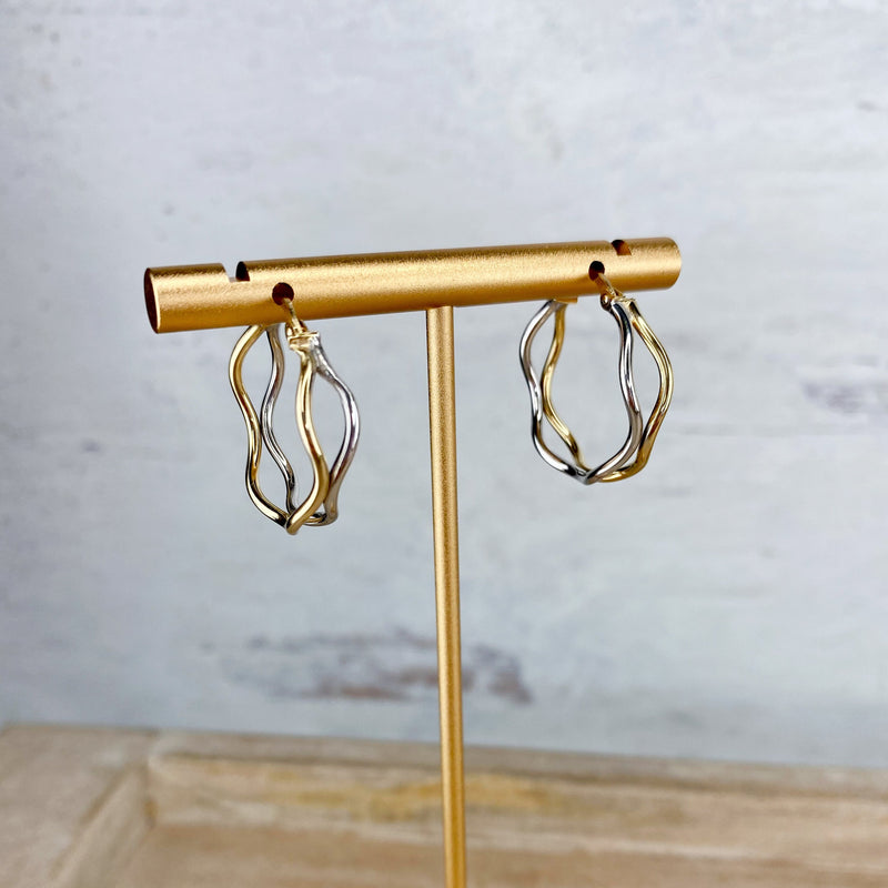 Infinity Double Hoop Earrings in White and Yellow 10k Gold