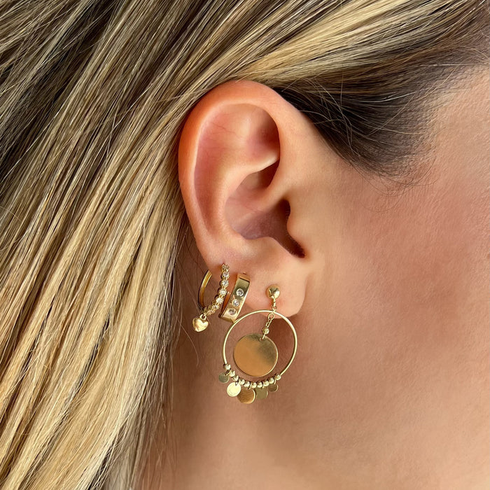 Three Gemstones Huggie Earrings in 10k Gold