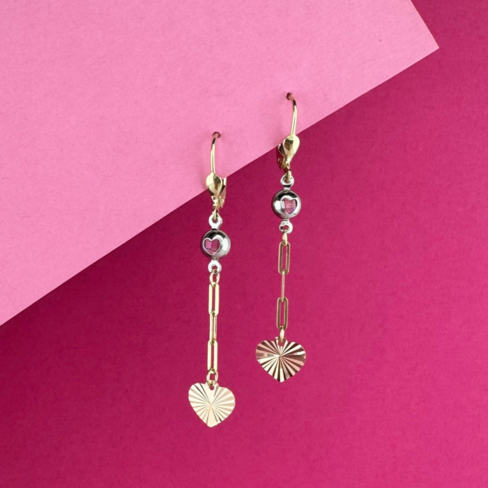 gold heart earrings with a paperclip chain
