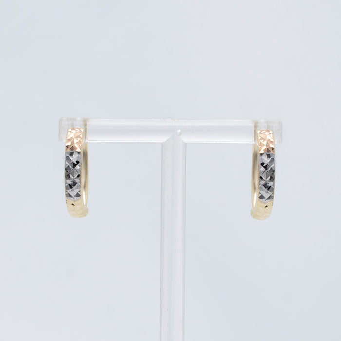 Diamond Cut Dome Hoop Earrings in 10K Tricolor Gold