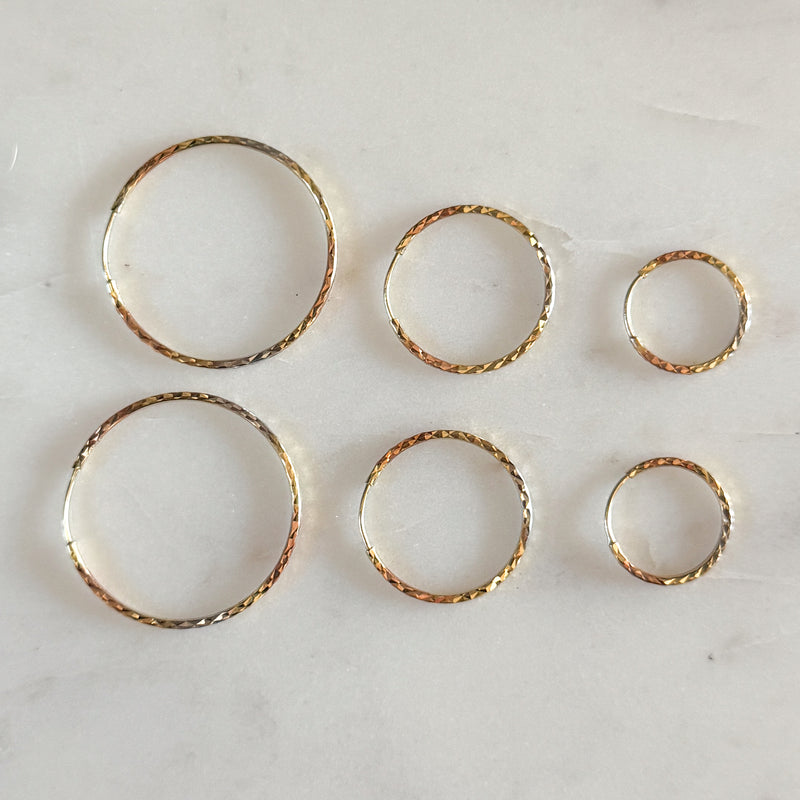 10K Tricolor Gold Diamond Cut Hoop Earrings