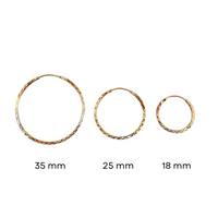 10K Tricolor Gold Diamond Cut Hoop Earrings