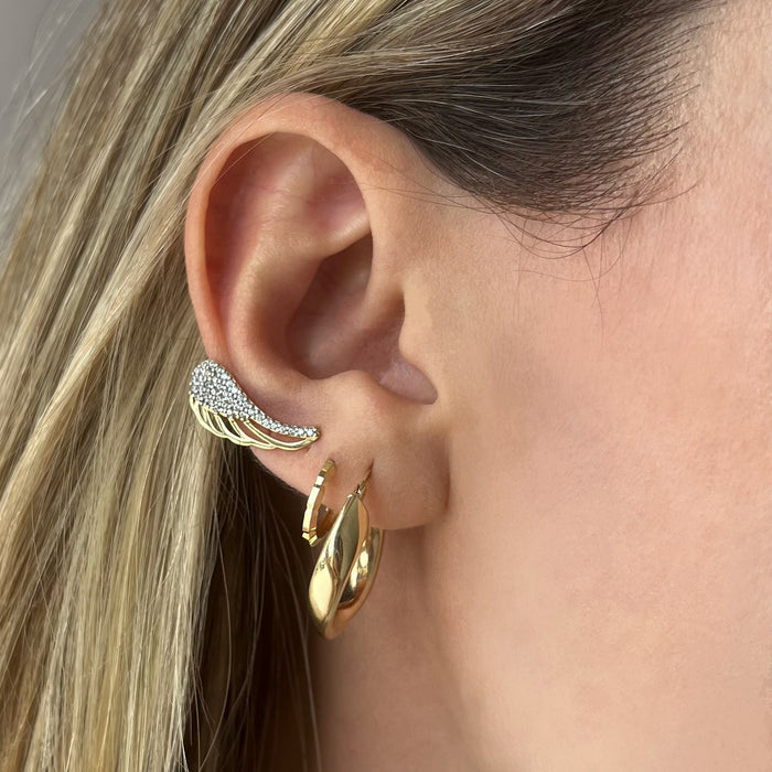 Stone Paved Wing Single Crawler Earring in 10k Gold