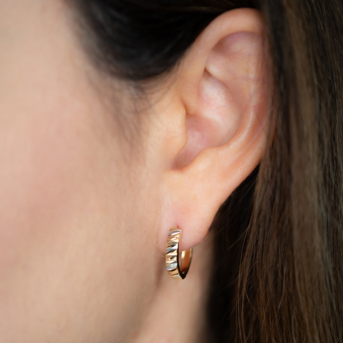 Faceted Hoop Earrings in 10k Tricolor Gold