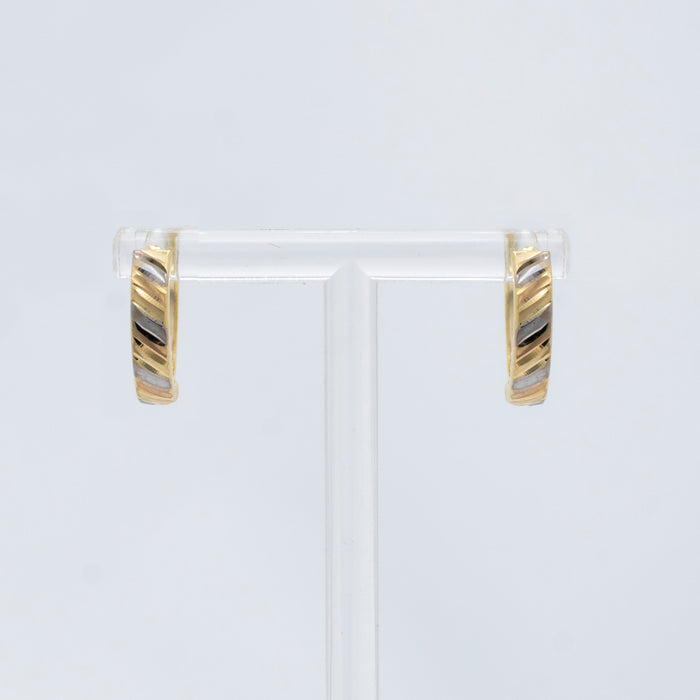 Faceted Hoop Earrings in 10k Tricolor Gold