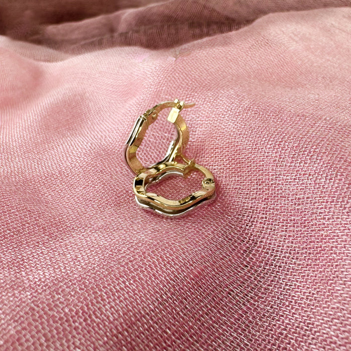 Wavy Double Hoop Earrings in White and Yellow 10k Gold