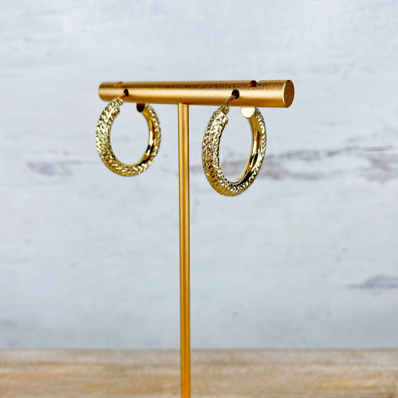 Diamond Cut Tube Hoop Earrings in 10K Gold