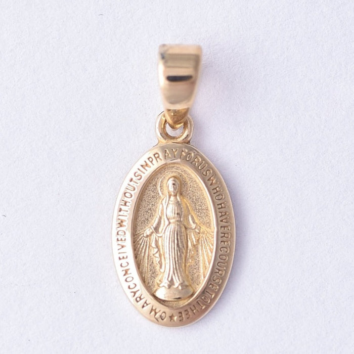Oval Miraculous Mary Medal Pendant in 10k Gold
