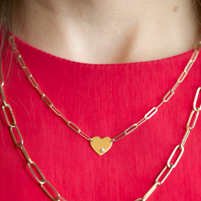 Heart and Paperclip Chain Necklace in 10k Gold