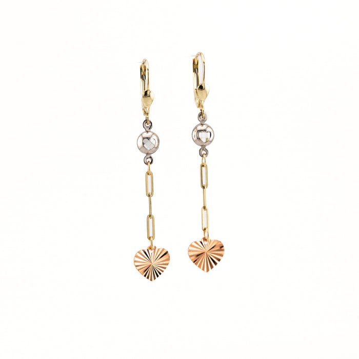 10K Gold Bezel Heart Drop Earrings