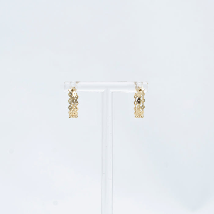 Diamond Shaped Double Huggie Earrings in 10K Gold