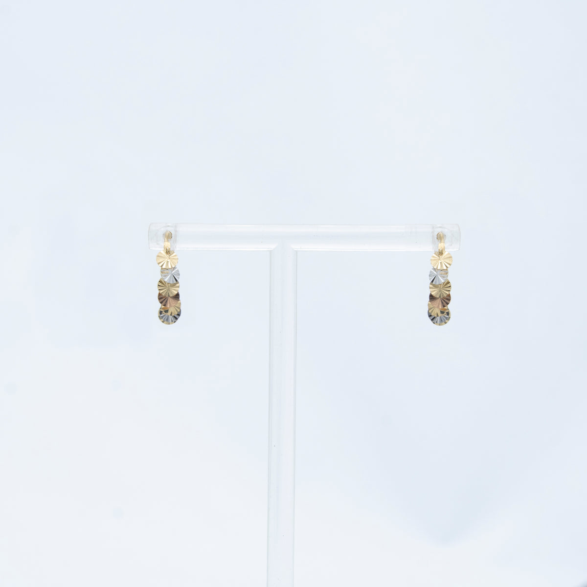 Huggie Earrings with Tricolor Pendants in 10k Gold