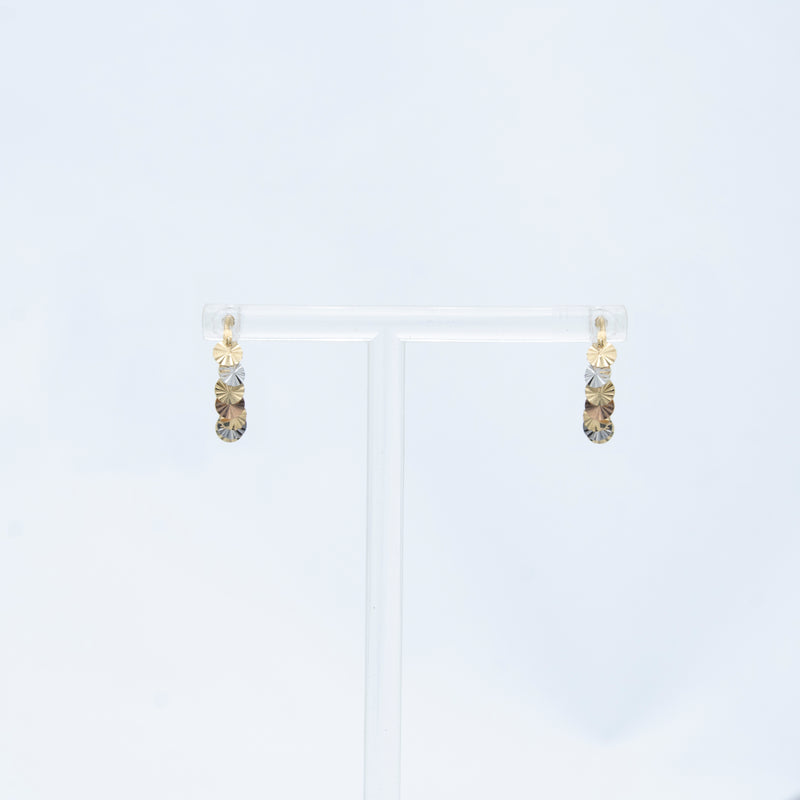 Huggie Earrings with Tricolor Pendants in 10k Gold