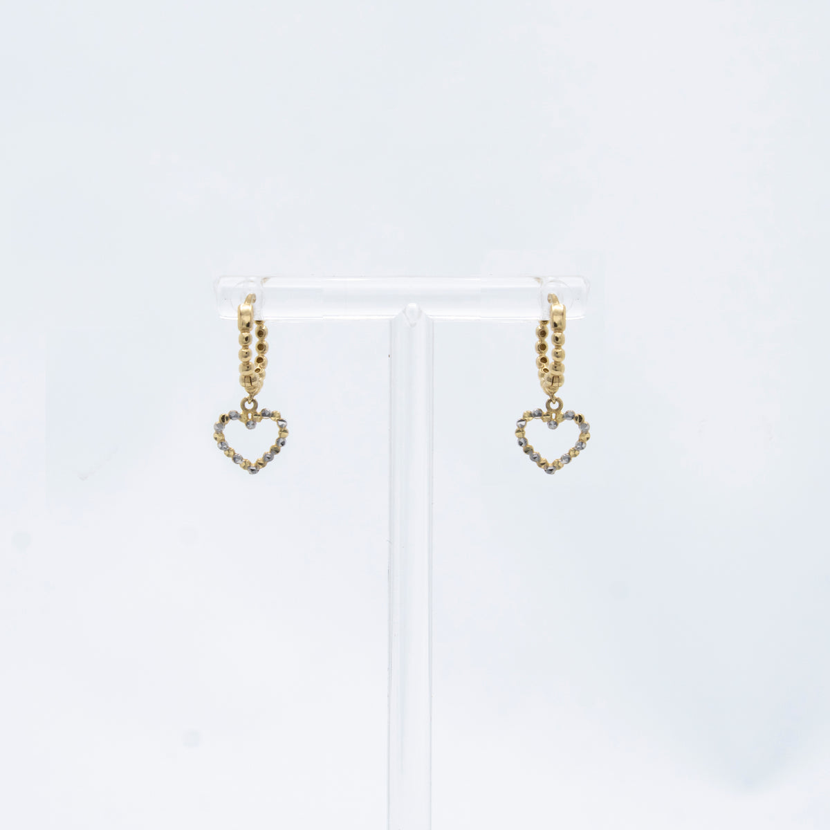 Heart Pendant Drop Huggie Earrings in 10k Gold