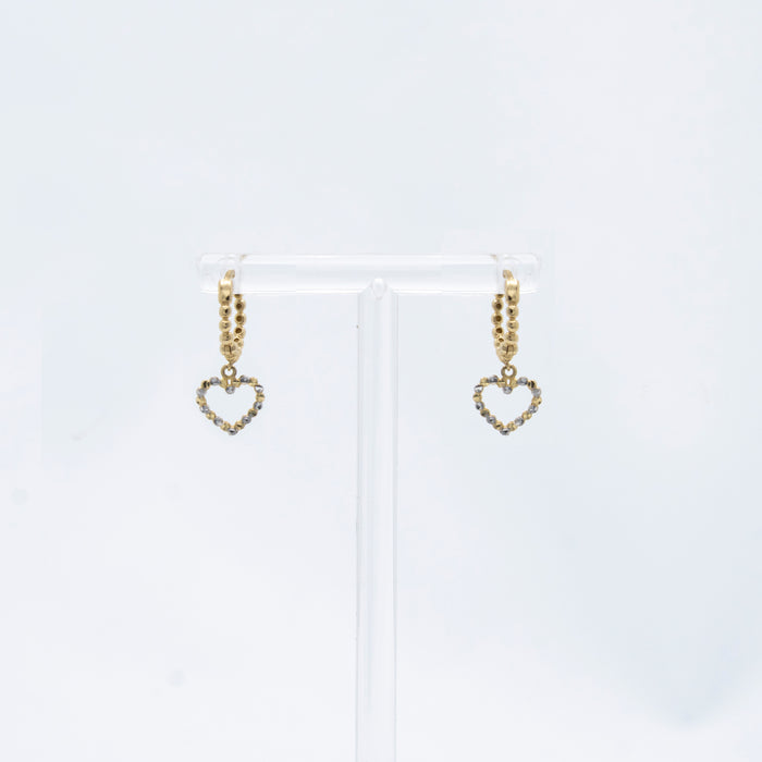 Heart Pendant Drop Huggie Earrings in 10k Gold