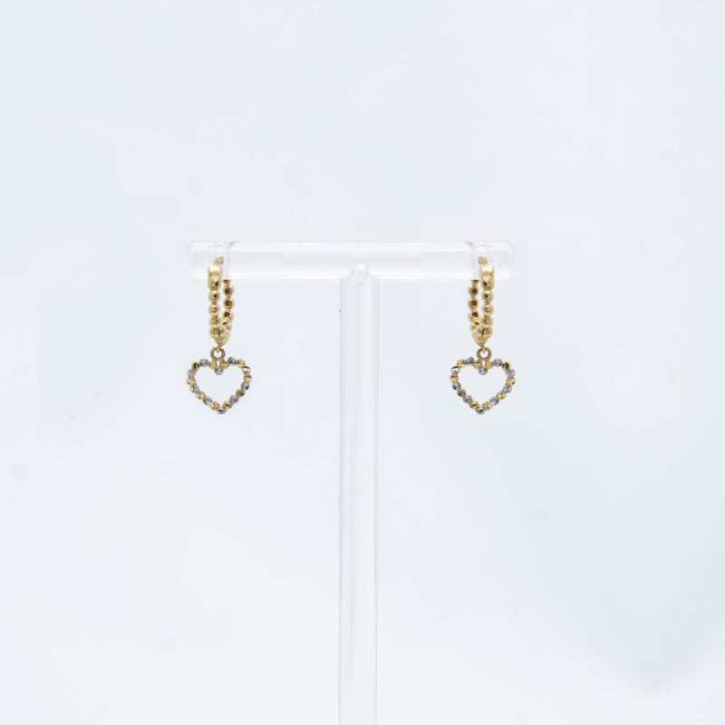 Heart Pendant Drop Huggie Earrings in 10k Gold