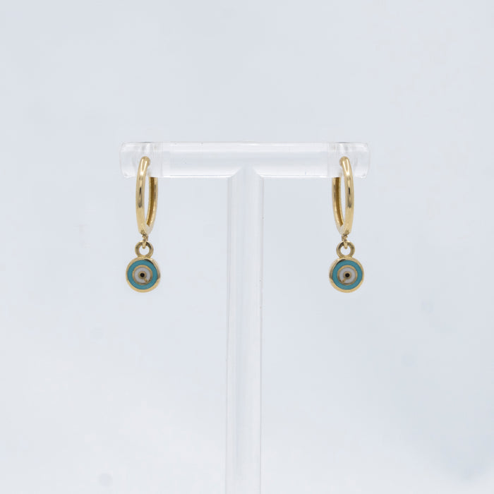 Evil Eye Dangle Huggie Earrings in 10k Gold