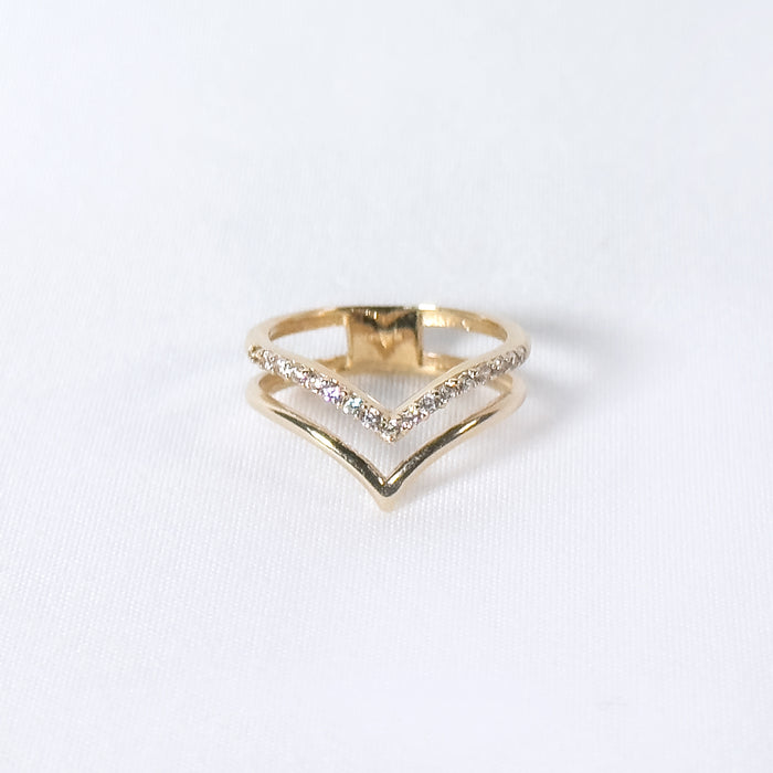 Stacking V-Shape Ring with Gemstones in 10k Gold