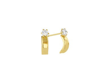 10K Gold Half-Hoop Stud Earrings with Zirconia