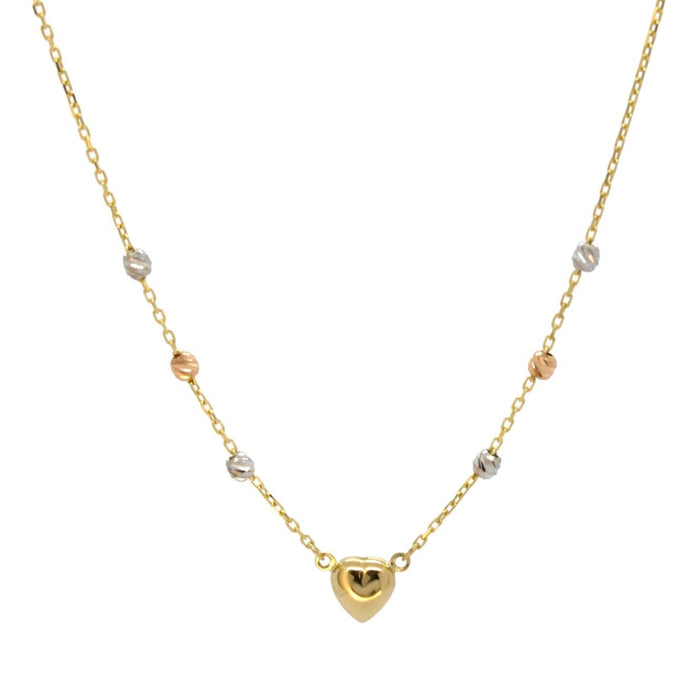 Heart with Tricolor Spheres Necklace in 10k Gold