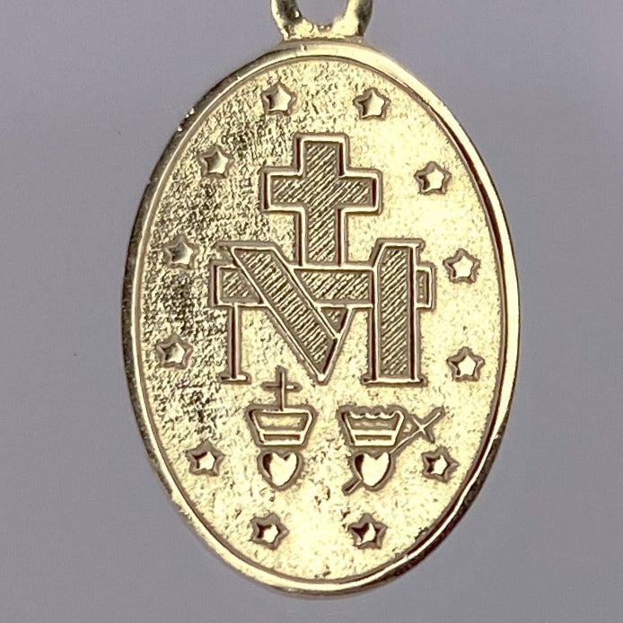 Oval Miraculous Mary Medal Pendant in 10k Gold