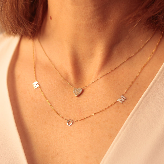 MOM Initials Necklace in 10K Gold