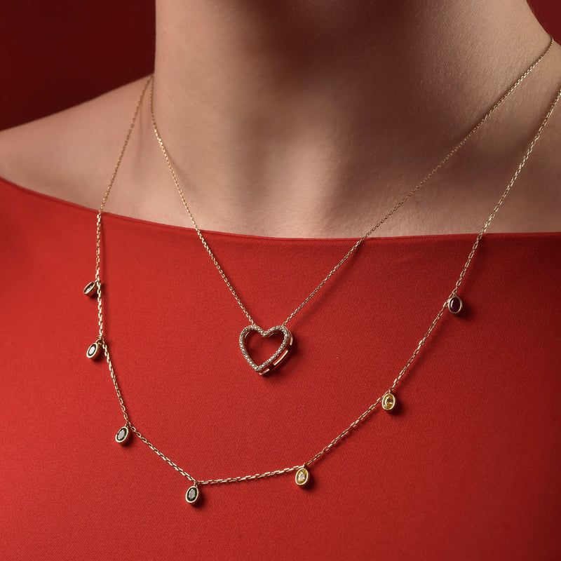 Zirconia Paved Heart Necklace in 10k Gold