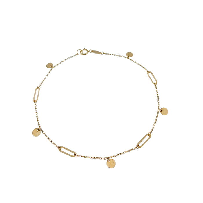 Paperclip and Round Charms Bracelet in 10k Gold