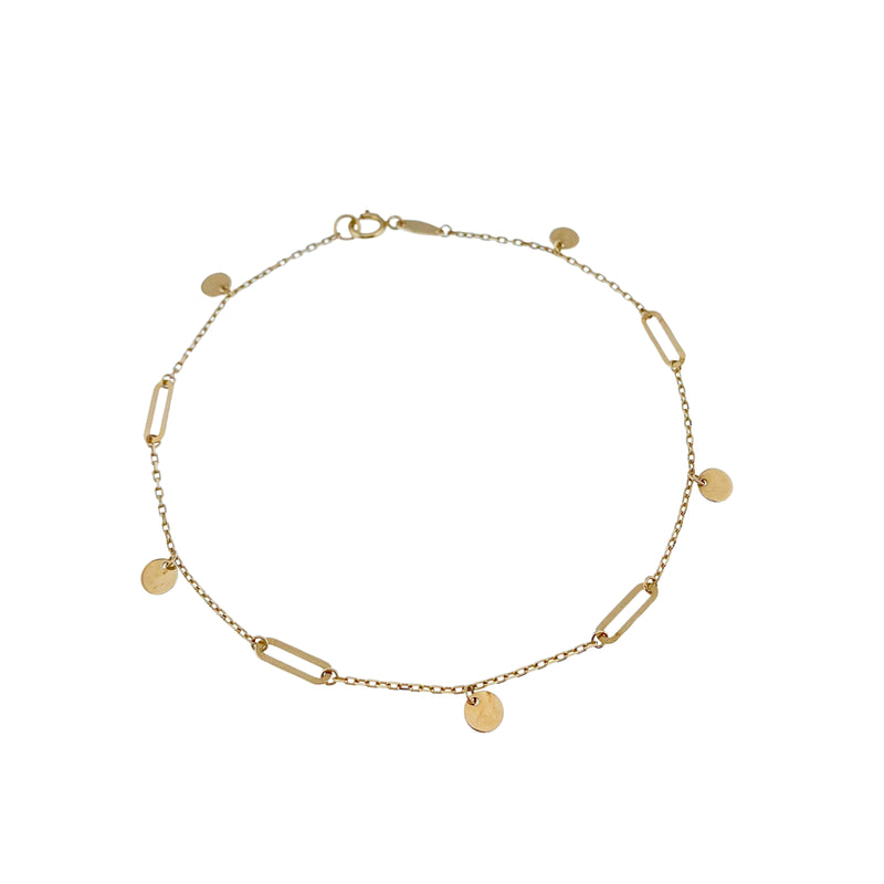 Paperclip and Round Charms Bracelet in 10k Gold