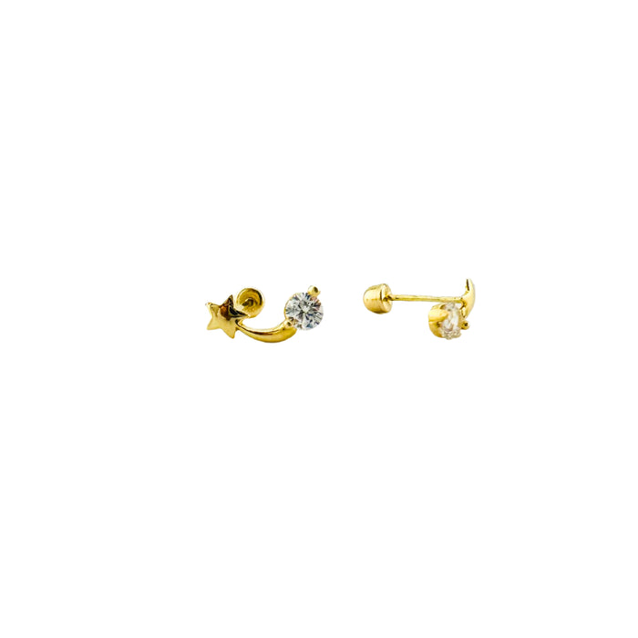 Shooting Star and Stone Stud Earrings in 10K Gold