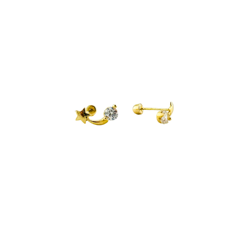 Shooting Star and Stone Stud Earrings in 10K Gold