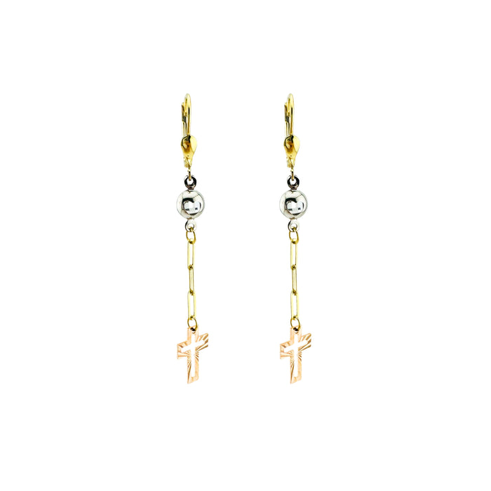 Bezel Cross Drop Earrings in 10K Gold