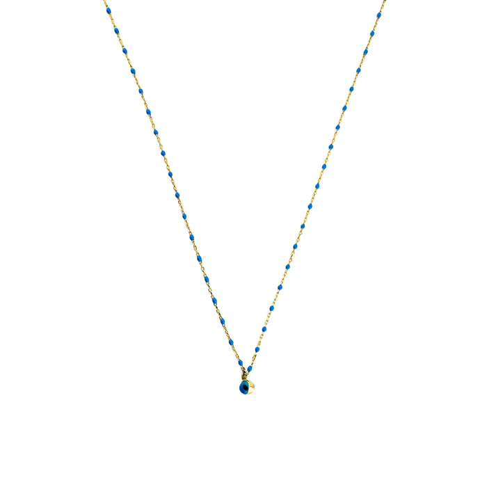 Blue Beads Evil Eye Necklace in 10K Gold