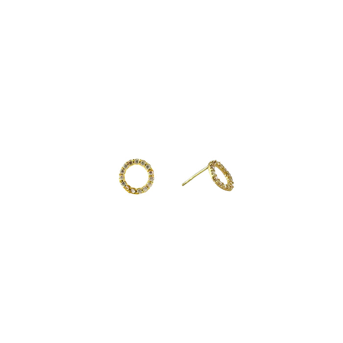 Circle Pave Stud Earrings in 10K Gold
