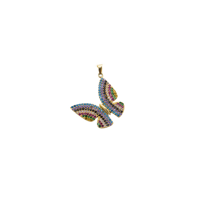 Colored Gemstones Pave Butterfly Pendant in 10K Gold