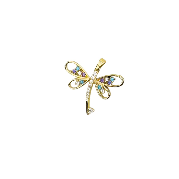 colored gemstones dragonfly gold pendant