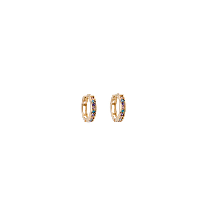 colored gemstones huggie gold earrings