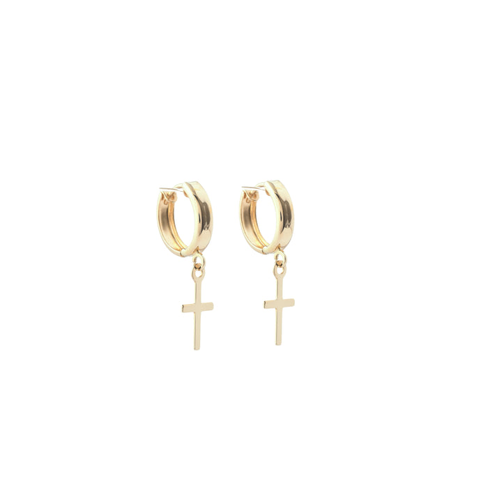 cross pendant huggie gold earrings