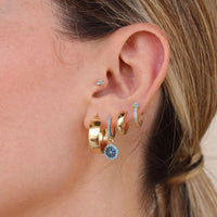 Pave Evil Eye Drop Huggie Earrings in 10K Gold