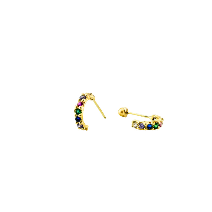 Half Hoop Gemstones Stud Earrings in 10K Gold