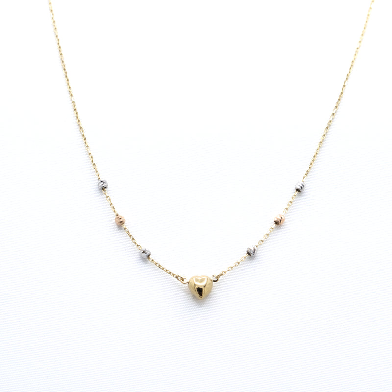 Heart with Tricolor Spheres Necklace in 10k Gold