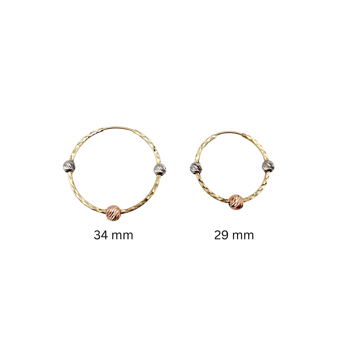 diamond cut tricolor spheres hoops