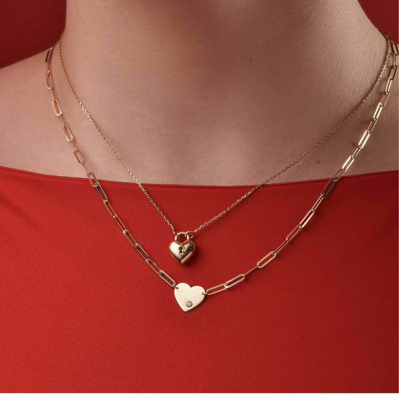 Heart and Paperclip Chain Necklace in 10k Gold