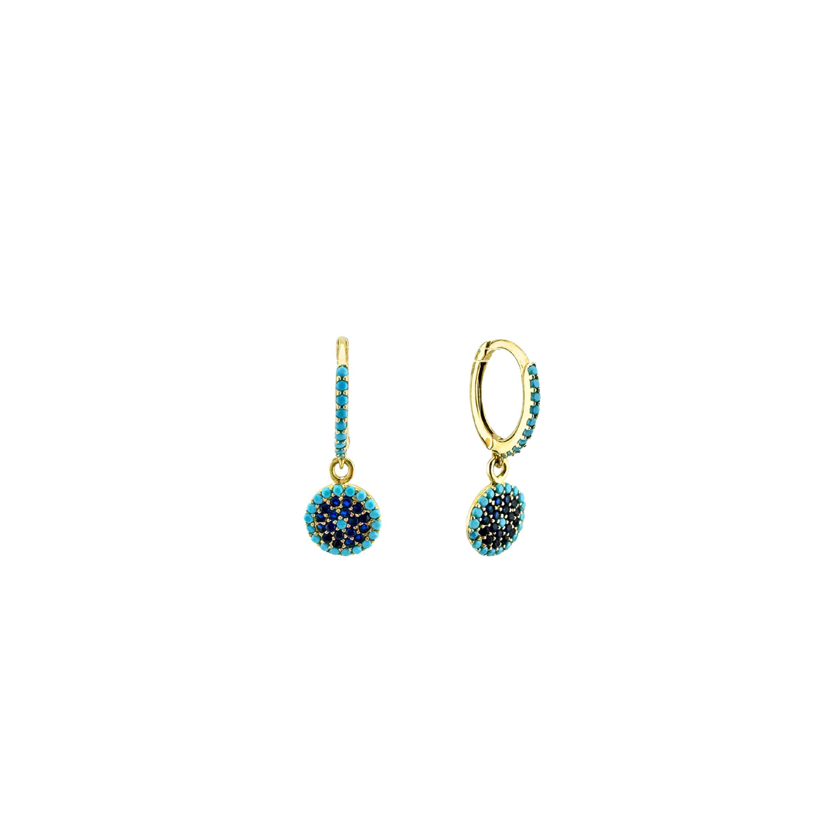 10K Gold Pave Evil Eye Drop Huggie Earrings